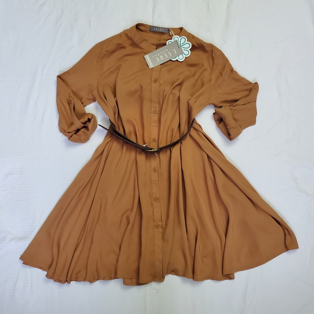 NWT | E. SSUE Button Down Dress | Camel